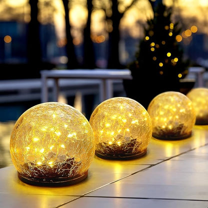 Honoson Solar Globe Lights Outdoor - Waterproof Cracked Glass Balls for Garden, Patio, Lawn & Yard, Warm White Solar LED Lights with Easy Installation & Durable Design(3.9 Inch,4 Pieces)