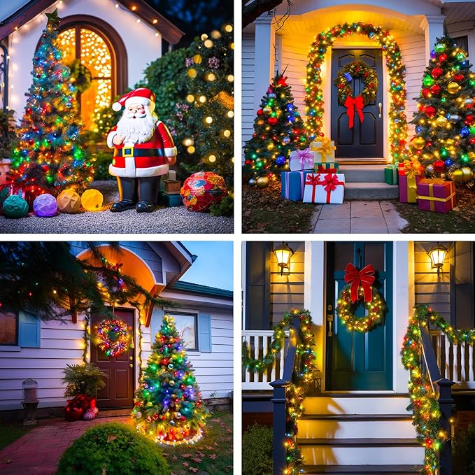 Christmas Porch String Lights 4-Pack, 16ft 50 LED Waterproof