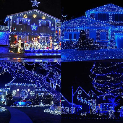 LJLNION 300 LED String Lights Outdoor Indoor, Extra Long 98.5FT Super Bright Christmas Lights, 8 Lighting Modes, Plug in Waterproof Fairy Lights for Holiday Wedding Party Bedroom Decorations (Blue)