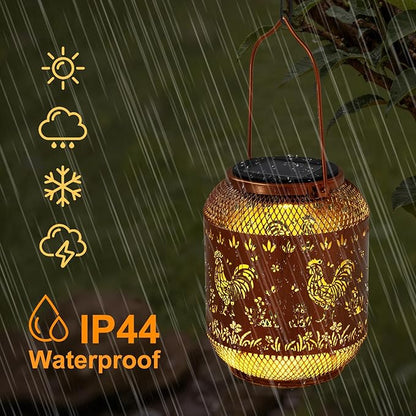Chicken Solar Lanterns Outdoor Waterproof, Rooster Birthday Gifts for Women Mom Grandma, Metal Solar Lanterns Decorative Outdoor LED Lights for Garden Yard Patio Porch Decor