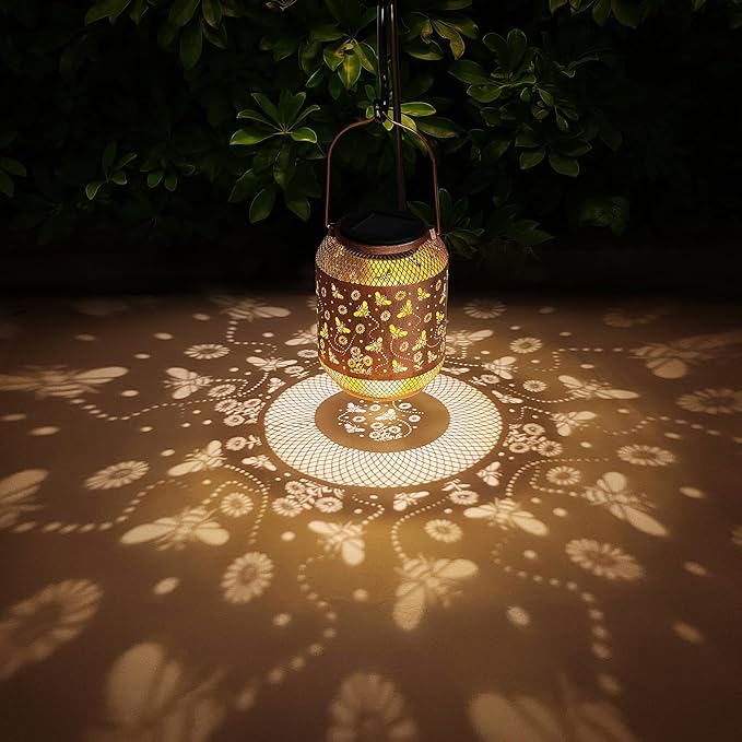 Bee Solar Lanterns Outdoor Waterproof Garden Decor Birthday Gifts for Mom Women Grandma Metal Hanging Solar Lights Outdoor Decoration for Patio,Yard,Porch,Backyard