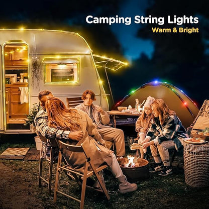 Allspark Camping String Lights Rechargeable, 4 in 1 Quick Storage 32.8FT Outdoor Lights with 8 Lighting Modes,Portable LED Fairy Lights for Decor Tent Garden Party Camping Essentials,with 10 Clips