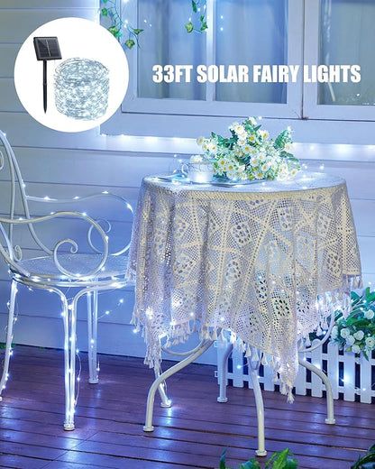 Minetom Solar Fairy String Lights, 33ft 100 LED Waterproof Outdoor Lights for Patio & Wedding, Pure White