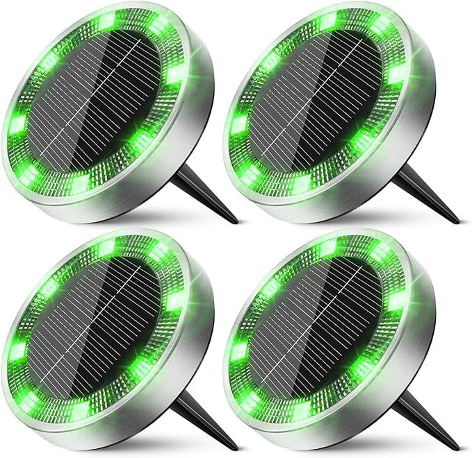 Solar Flat Disk Lights 4-Pack, Waterproof Driveway