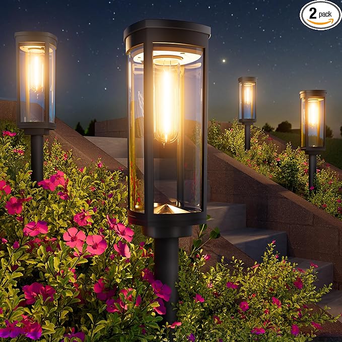 2-Pack Solar Path Lights, Outdoor Walkway LED