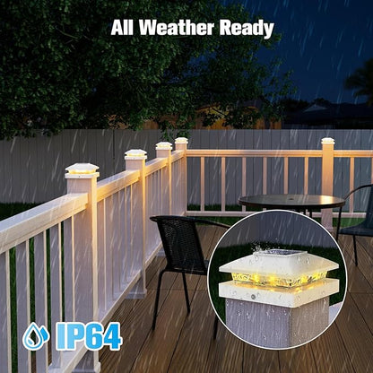 VOLISUN 4x4 Solar Post Cap Light 12pack,Solar Fence - Post Lights Outdoor Waterproof for Wooden/Vinyl Post,White Deck Post Cap Light Solar Powered with Warm White for Garden/Patio/Porch