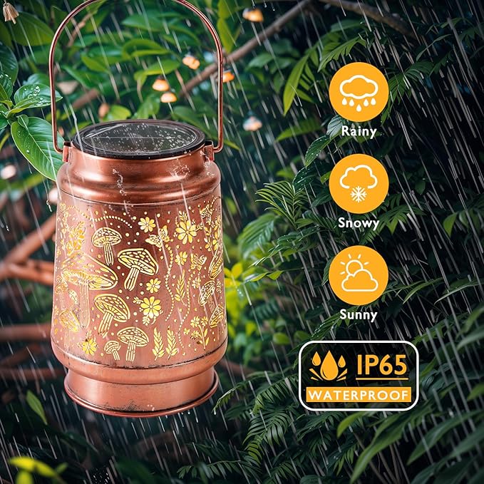 Homemory Solar Lanterns Outdoor Waterproof Mushroom Lights Garden Decor, Birthday Gifts for Women Mom Grandma, LED Hanging Solar Lights for Yard, Patio, Backyard, Porch, Lawn