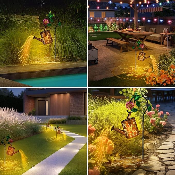 Hummingbird Outdoor Hanging Solar Lantern Waterproof Metal Openwork Hummingbird Watering Can Landscape Lights with Shepherd Hook for Porch Lawn Driveway Backyard Pathway Gifts for Women Mom Grandma