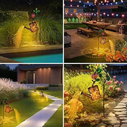 Hummingbird Outdoor Hanging Solar Lantern Waterproof Metal Openwork Hummingbird Watering Can Landscape Lights with Shepherd Hook for Porch Lawn Driveway Backyard Pathway Gifts for Women Mom Grandma