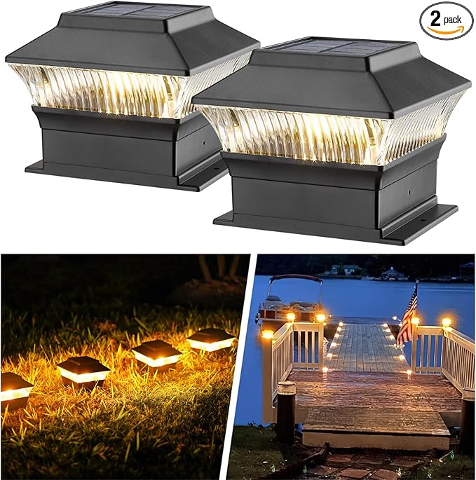 2-Pack Solar Post Cap Lights for Patio, LED