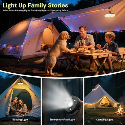 L LOHAS LED Upgraded Camping String Lights, 4 in 1 Quick Recovery Waterproof Camping Lights, 32.8FT with 8 Lighting Modes, Camping Essentials for Yard, Tent, Hiking, Patio, and Holiday Decoration