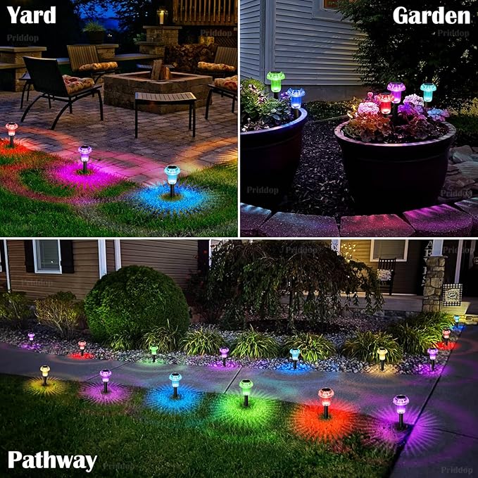 Solar Lights Outdoor Pathway Waterproof 16 Pack Color Changing LED Acrylic Mushroom Decorative Garden Lights for Yard Landscape Patio Outside Decorations