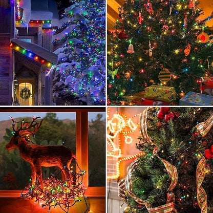 Battery Operated Christmas Lights, 33 FT 100 LED Mini String Lights with Timer and 8 Modes, Green Wire Outdoor String Lights for Tree Xmas Indoor Holiday Party Garden Decor, Multicolor 2pack