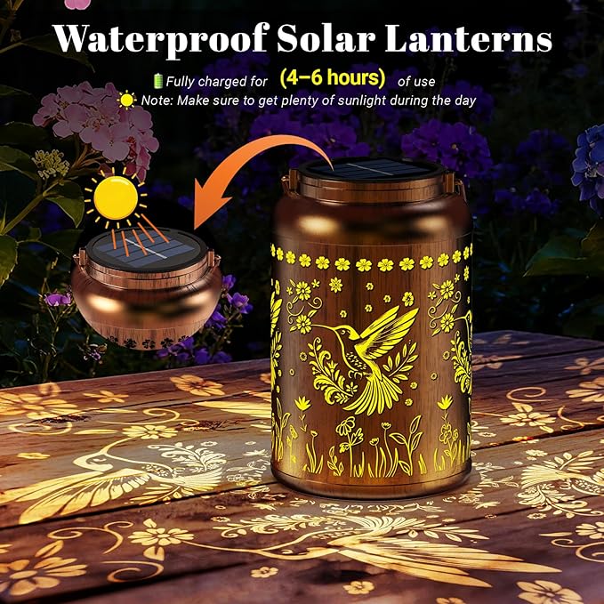 Solar Lanterns Outdoor Waterproof, Garden Decor Gifts for Women Mom Grandma, Outdoor Hanging Lantern Solar Lights, Metal Decorative Light for Yard, Patio, Backyard, Porch, 1 Pack