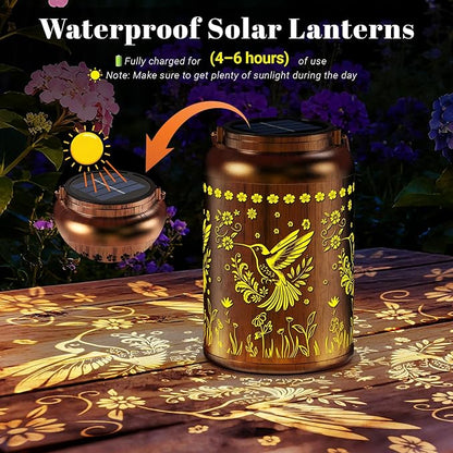 Solar Lanterns Outdoor Waterproof, Garden Decor Gifts for Women Mom Grandma, Outdoor Hanging Lantern Solar Lights, Metal Decorative Light for Yard, Patio, Backyard, Porch, 1 Pack