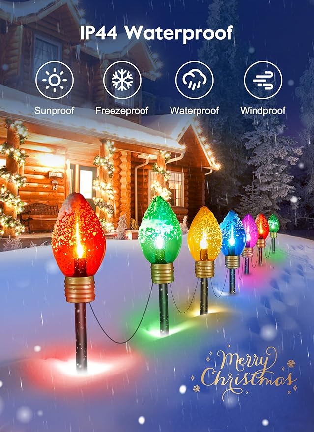 Hanging Christmas Decoration Outdoor - 8.5 FT 5 LED Jumbo Christmas Pathway Lights, Multicolor Christma Walkway Lights, Waterproof Giant Christmas Light Outdoor Decoration for Holiday Roof Yard Lawn
