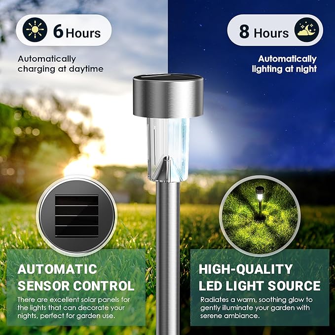20-Pack Cold White Solar Path Lights, Outdoor Garden LED