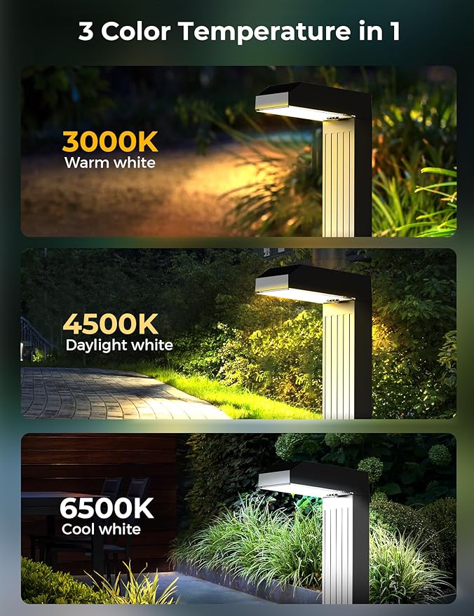 Solar Pathway Lights Outdoor 6 Pack, 3 Color in 1 Bright Landscape Lighting with Cool/Warm/Daylight White Modes, Auto On/Off, IP65 Waterproof for Yard Garden Patio Walkway Sidewalk Lawn Decor