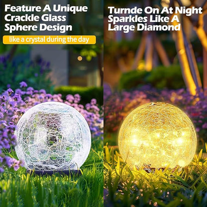 Coroor Garden Solar Ball Lights Outdoor Waterproof, 30 LED Cracked Glass Globe Solar Power Ground Lights for Path Yard Patio Lawn, Christmas Decoration Landscape Warm White(2 Pack 3.9'')