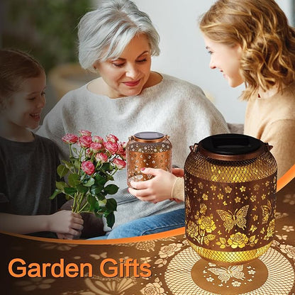 Butterfly Solar Lanterns Outdoor Waterproof Rose Garden Decor Gifts for Mom Women Grandma Metal Hanging Solar Lights Outdoor Decoration for Patio,Yard,Porch,Backyard