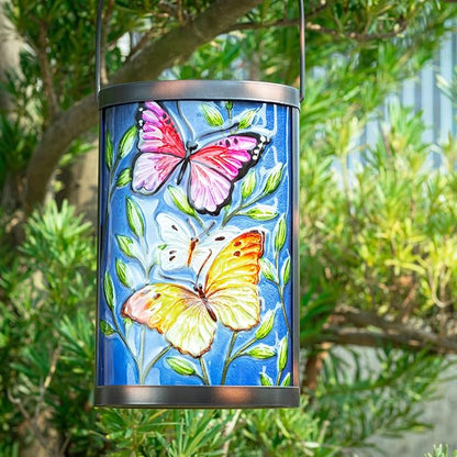 Hanging Solar Lantern Outdoor Waterproof LED Butterfly Solar Lights Decorative Solar Garden Lanterns Tabletop Lamp for Outdoor Patio Yard Decor