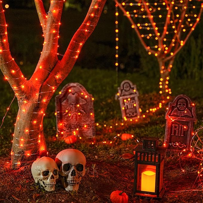 2-Pack 66ft Halloween LED String Lights, Waterproof Timer Lights