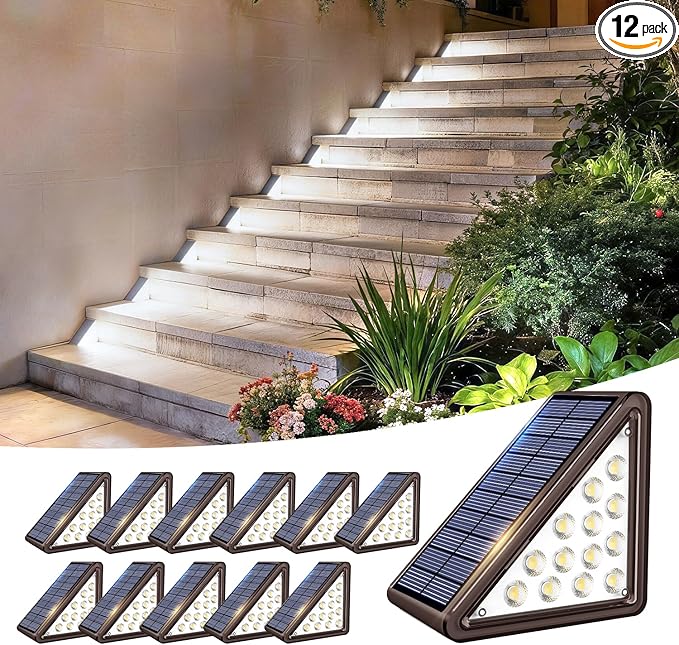 12-Pack Cool White Modern Solar Patio Lights, Outdoor LED