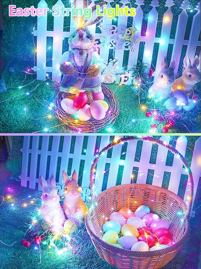 4 Pack 50 LED Easter Lights Battery Operated with Remote, 16FT Waterproof Twinkle Lights with Timer & 8 Modes, Pastel Fairy String Light Outdoor Indoor for Spring Bedroom Easter Decor (Multicolor)