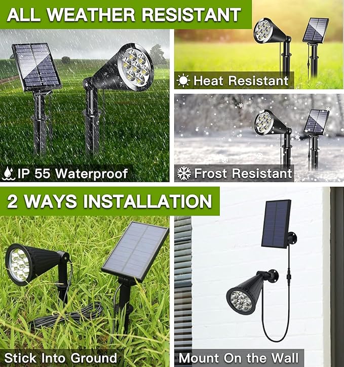 MEIHONG Solar Spot Lights, Warm White Lights with Separate Panel, Solar Tree Light Waterproof Outdoor Landscape Lights Dusk to Dawn for Garden Walkway(2 Pack)