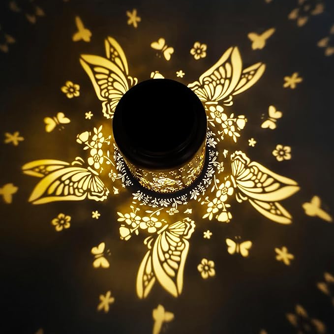 Butterfly Solar Lanterns Outdoor Waterproof, Butterfly Birthday Gifts for Women Mom Grandma, Metal Hanging Solar Lights Outside Decorations for Garden Patio Porch Backyard Garden Decor
