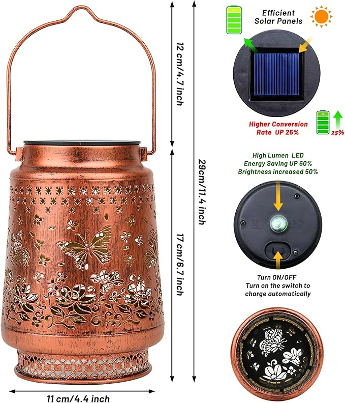 Solar Lanterns Outdoor Waterproof Decorative Garden Solar Lights Outdoor,Hanging Hollow Out Metal Ornaments Decor for Outside Lawn,Patio,Balcony,Yard Unique Gifts for Women Butterfly
