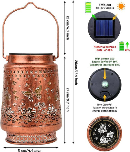 Solar Lanterns Outdoor Waterproof Decorative Garden Solar Lights Outdoor,Hanging Hollow Out Metal Ornaments Decor for Outside Lawn,Patio,Balcony,Yard Unique Gifts for Women Butterfly