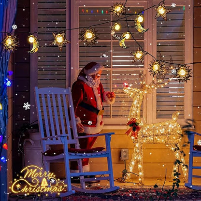 Beautyard Solar String Lights Outdoor Star Moon Sun 13Ft 153In Led Solar Powered Decorative Lights for Garden Patio Yard Trees Mothers Birthday Gifts Party (Warm White) (Star Moon Sun String Lights)