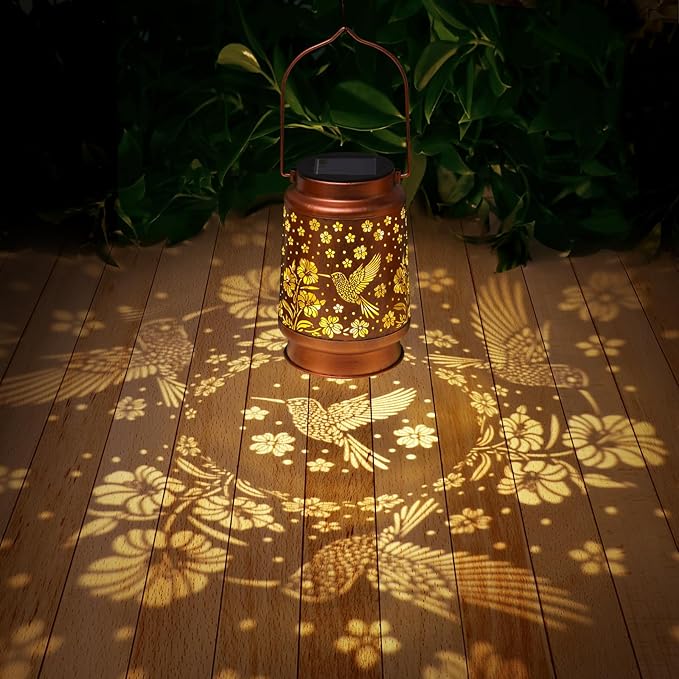 2 Pack Hummingbird Solar Lanterns Outdoor Waterproof Garden Decor Birthday Gifts for Women Mom Grandma Hanging Solar Lights Metal Lantern Decoration Outside for Porch,Patio,Yard,Backyard