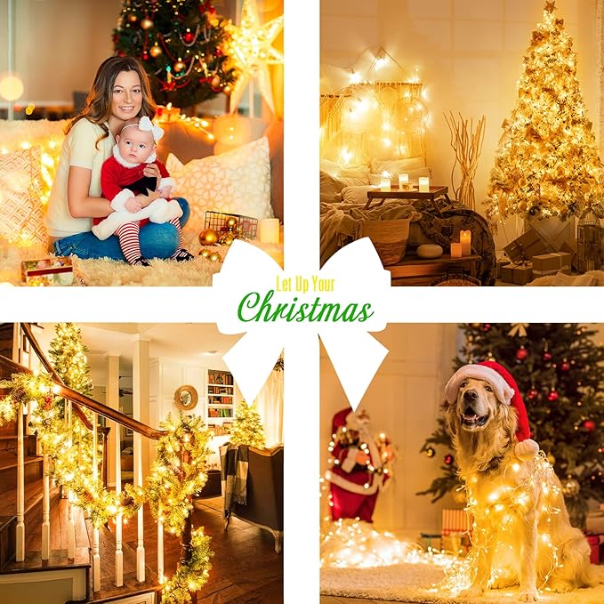 100 LED Christmas Twinkle Lights, 33ft Waterproof for Backyard