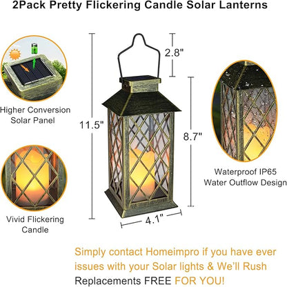 2Pack 10" Outdoor Solar Lanterns Waterproof Garden Patio Lantern Lights Flickering Candle Mission for Outside, Party, Yard, Lawn, Mothers Day Gifts Garden Gifts for Mom Women (Antique Green Bronze)