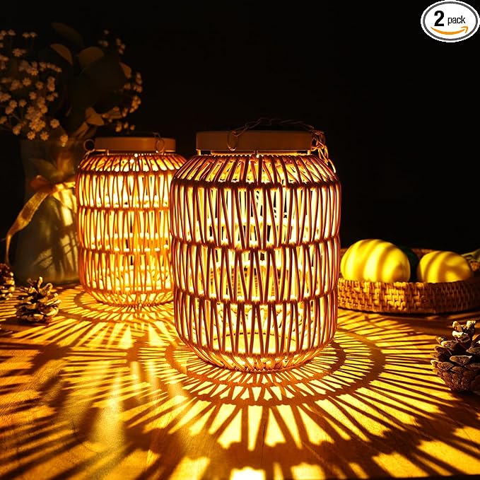 Solar Outdoor Lanterns Waterproof, Hanging Rattan Lantern Lights for Outside, Solar lamp Outdoor Chandelier Idea for Gazebo Pergola Porch Patio Pathway Decor (2)