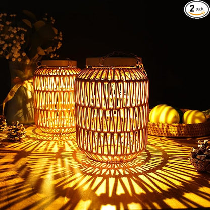 Solar Outdoor Lanterns Waterproof, Hanging Rattan Lantern Lights for Outside, Solar lamp Outdoor Chandelier Idea for Gazebo Pergola Porch Patio Pathway Decor (2)