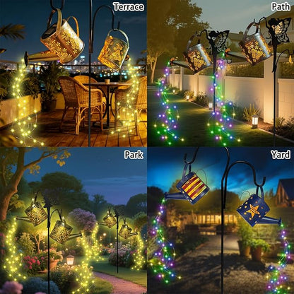 DDQ Solar Watering Can Lights, Warm White/Color LED with Shepherd Hook, IP65 Waterproof Metal Garden Decor, Auto On/Off for Patio Backyard for Mom Family Holidays Gift