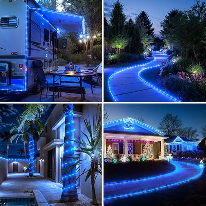 ICRGB Solar Pool Lights for Above Ground, 66FT 200LED 1800mAh Solar Rope Lights Outdoor, IP67 Waterproof Blue String Light with Remote, 8 Modes & Timing, Pool Garden Patio Fence Walkway Christmas