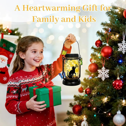 Dog Solar Lanterns Outdoor Garden Solar Dog Lights Dog & Cat Lover Gifts for Women Mom Grandma, Butterfly Fairy Lights Waterproof Hanging Mason Jar Lamps (Cat Kiss Butterfly)