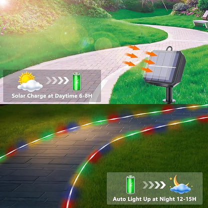 Solar Rope Lights, 2 Packs Total 66ft 200LED Solar String Lights, 8 Modes Waterproof Solar Powered Outdoor Light, Flexible Clear Tube Light for Garden Backyard Patio Deck Pool Tree Decor - Multicolor