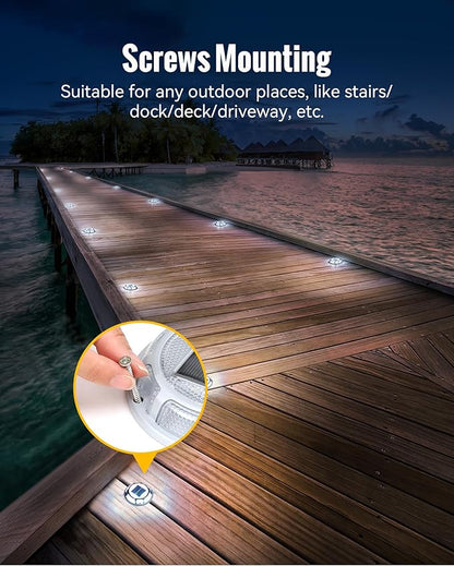 Solar Driveway Lights Dock Lights Waterproof 4 Pack, 2 Colors in 1 Outdoor LED Solar Deck Light, Solar Powered Walk Way Light Road Marker for Warning Stair Pathway Patio(Warm & Cool)