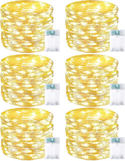 6 Pack Fairy Lights Battery Operated with Timer, Each 20FT 60LED Christmas String Lights Outdoor Indoor, Cuttable Battery Twinkle Light for Bedroom Home Wedding DIY Christmas Decorations (Warm White)