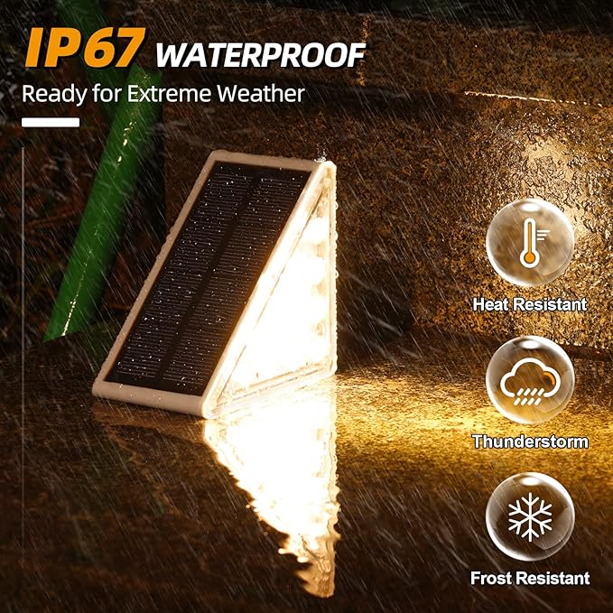 NIORSUN Solar Step Lights,8 Pack RGB Solid Color Changing Solar Stair Lights Outdoor Waterproof IP67 Auto On Off,Solar Lights for Steps,Stair,Patio,Yard,Porch,Front Door,Deck Decor