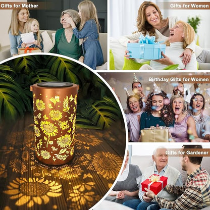 Sunflower Solar Lanterns Outdoor Waterproof Hanging Lights, Sunflower Gifts for Women Mom Grandma, Metal Solar Decorative Lanterns for Yard Patio Porch Balcony Garden Decor