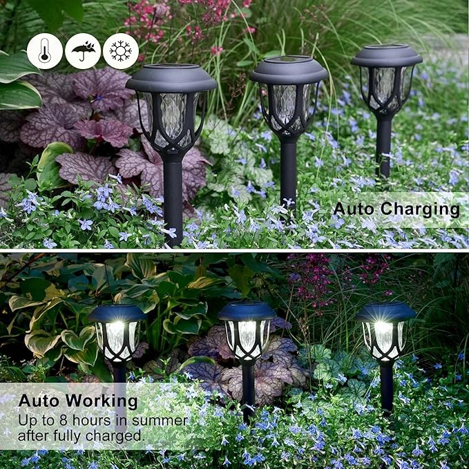 10-Pack Solar Pathway Lights, Waterproof LED Walkway Lights