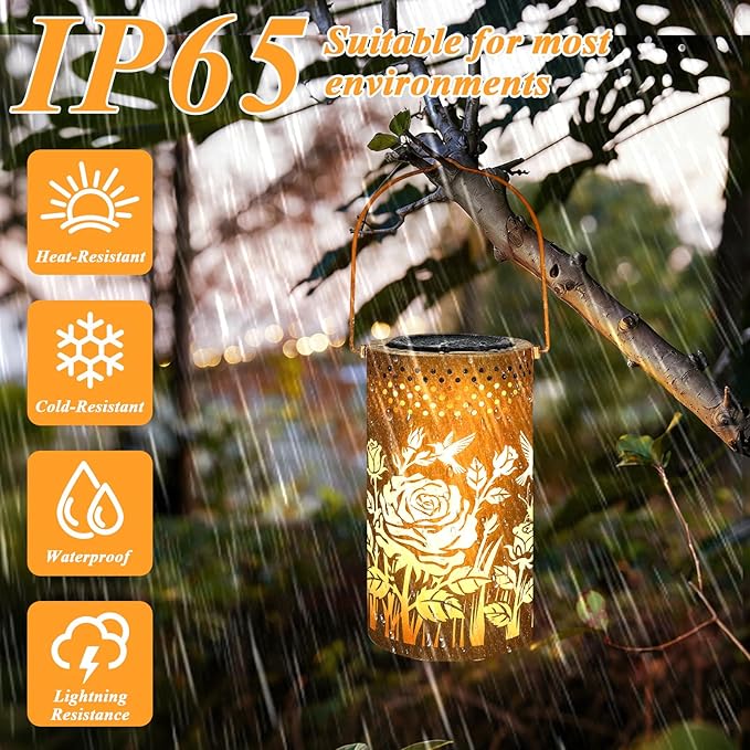 PHILORN Butterfly USB-C Solar Lanterns Outdoor Waterproof Rose Garden Decor Birthday Gifts for Mom Grandma Women Metal Hanging Solar Lights Decorations for Backyard Patio Lawn Porch Landscape