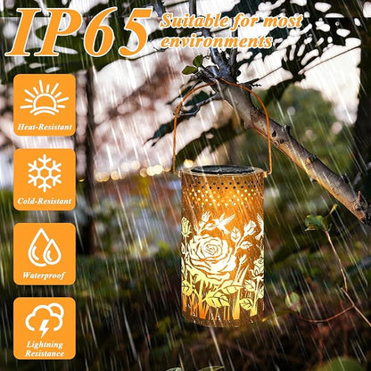 PHILORN Butterfly USB-C Solar Lanterns Outdoor Waterproof Rose Garden Decor Birthday Gifts for Mom Grandma Women Metal Hanging Solar Lights Decorations for Backyard Patio Lawn Porch Landscape