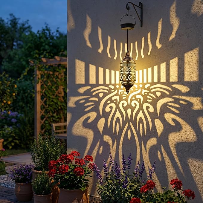 2-Pack Moroccan Solar Hanging Lantern, Outdoor Pendant